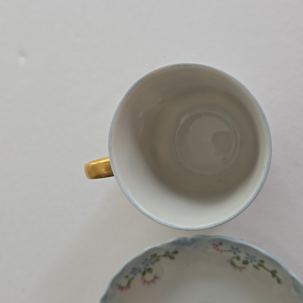 Vintage Set Of 2 Demitasse Cup Saucer Bavaria Hutschenreuther China "Blue Rock" - Picture 7 of 11